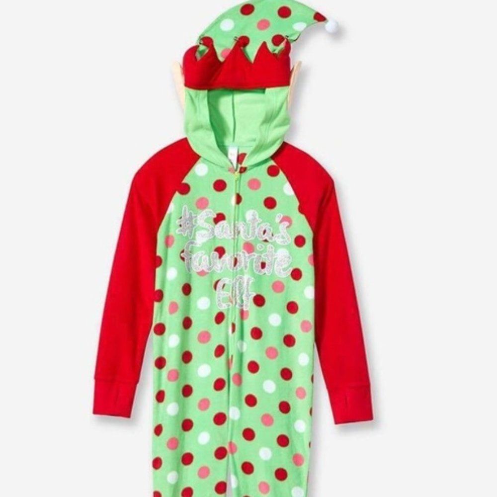 Justice Santa’s Favorite Elf Hooded Onesie Footies Included Size 10